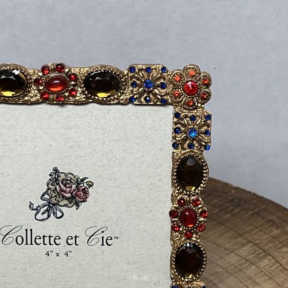 Collette Et Cie Colorful Rhinestone Jewel Goldtone Picture Frame 4x4 - Picture 5 of 6